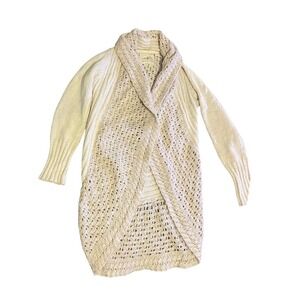 Angel of the North Women's Medium Beige Knit Open Front Long Cardigan Sweater